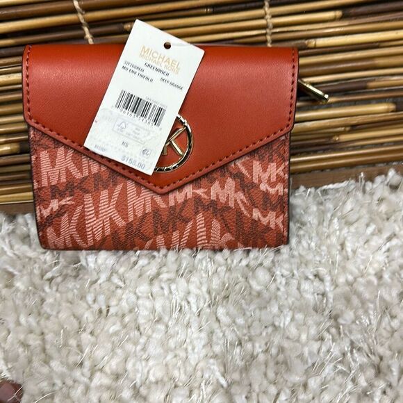 Michael Kors Greenwich Small Animal Print Logo Wallet Orange One Size - Picture 3 of 3